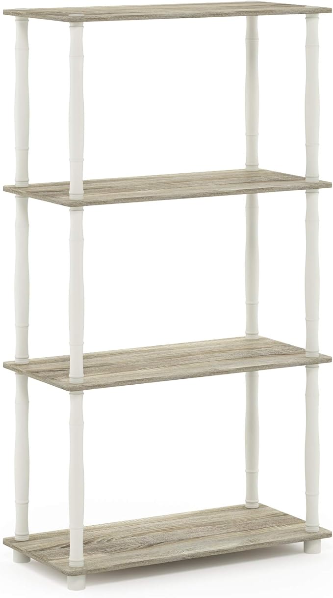 Furinno Turn-N-Tube 4-Tier Multipurpose Shelf Display Rack, Classic Tubes, Sonoma Oak/White-NeatNest