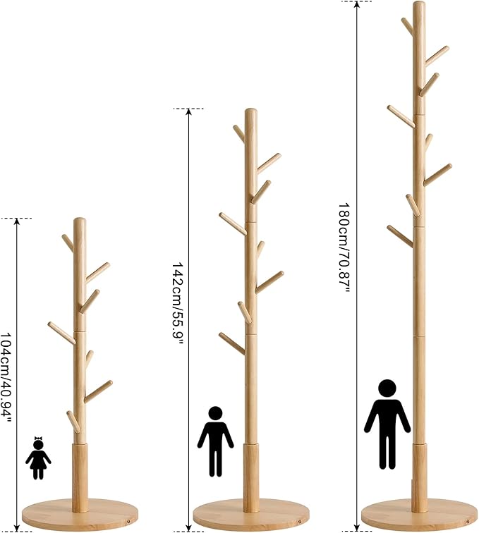 IBUYKE Coat Rack Stand, Freestanding Coat Tree with Solid Round Base and 8 Hooks, Easy Assembly Wooden Coat Hanger, Clothes Rack for Hallway Entryway, Living Room, Bedroom, Natural Color WD-115-NeatNest