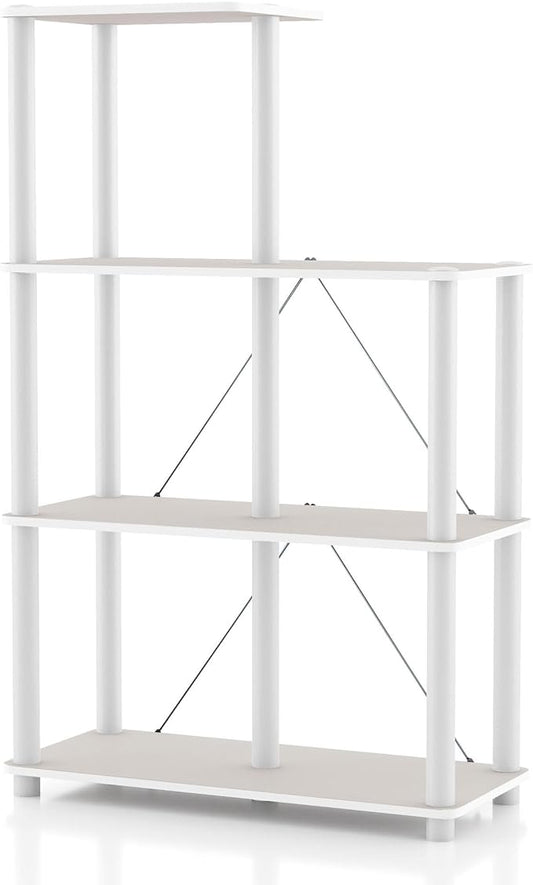 HOMES: Inside + Out Apexa Modern 5-Cube Ladder Shelving Units, Collectibles Display Shelves, Easy Assembly Standing Shelf, Home Storage Organizer for Living Room, Bedroom, Office, Taupe Grey