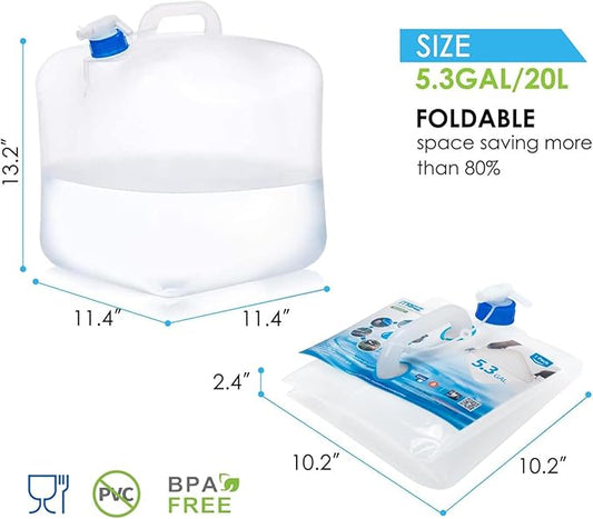 Collapsible Water Container Jug, 4×5.3 Gallon BPA Free Camping Water Storage Canteen with Spigot, for Hiking Backpack RV Outdoors & Emergency, Portable Survival Kit - Food Grade Transparent PE-NeatNest