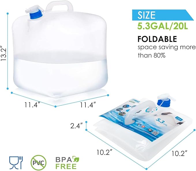 Collapsible Water Jug, 10 Packs 5.3 Gallon BPA Free Camping Water Container with Spigot, Portable Water Storage Carrier for Emergency Survival Hiking Backpacking Outdoors - Food Grade LDPE-NeatNest