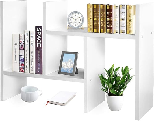 J.M.Deco Desktop Organizers and Storage for Office, Adjustable Desktop Organizer Shelves Double H Display, Desktop Shelf Organizer True Natural Stand Shelf (White)-NeatNest
