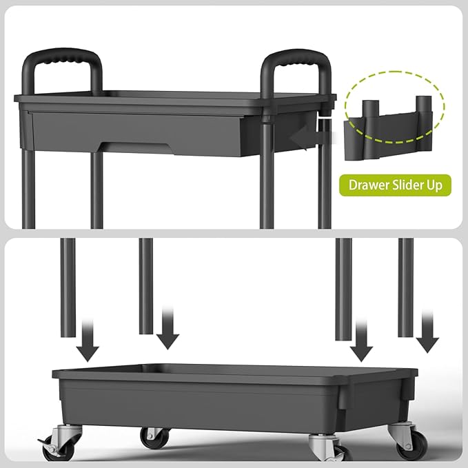 3 Tier Rolling Cart Organizer,Laundry Room Bathroom Organizers and Storage Office Shelves Mobile Shelving Unit Kitchen Trolley Cart with Wheels for Art,Craft,Diaper,Bedside,Snack(Black)-NeatNest
