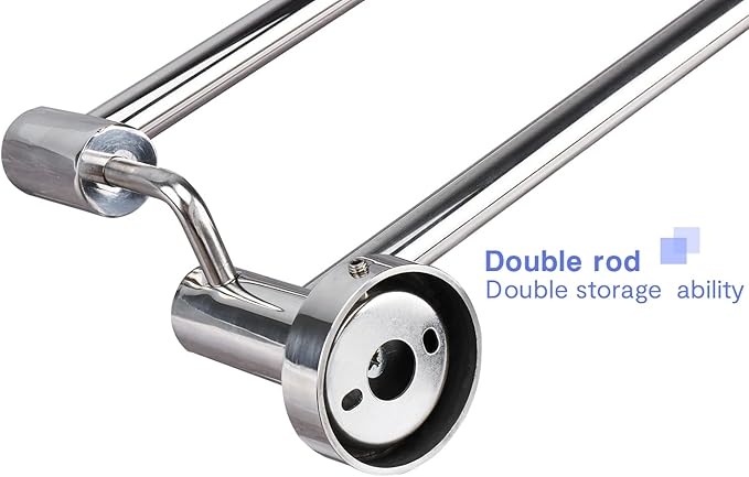 TocTen Double Bath Towel Bar - Thicken SUS304 Stainless Steel Towel Rack for Bathroom, Bathroom Accessories Double Towel Rod Heavy Duty Wall Mounted Towel Holder (Chrome, 24)