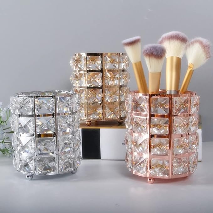 AKOAK 1 Pack Crystal Makeup Brush Holder Office Supplies Storage Rack Eyebrow Pencil/Lipstick/Pencil Makeup Container, Dressing Table, Bedroom, Office (Black)-NeatNest