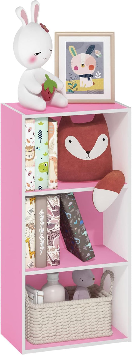 Furinno Luder 3-Tier Open Shelf Bookcase, Pink/White-NeatNest