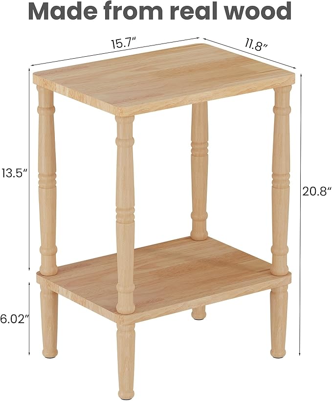 LUCKNOCK Solid Wood Side Table, Small Vintage End Table, Narrow Couch Side Table with Storage, Skinny Nightstand Bedside Table for Small Spaces, Bedroom, Living Room, Farmhouse, No-Tool Assembly.