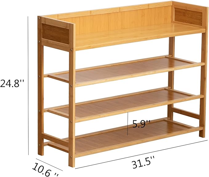Bamboo Shoe Rack Organizer, 4 Tier Shoe Shelf Storage Organizer, for Entryway, Hallway, and Closet (Nature-31.5)-NeatNest