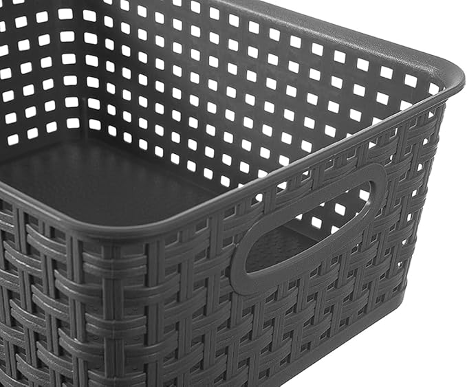 Grey Plastic Woven Storage Basket, 6-Pack Weave Gray Basket Organizer for Kitchen Office Bathroom-NeatNest