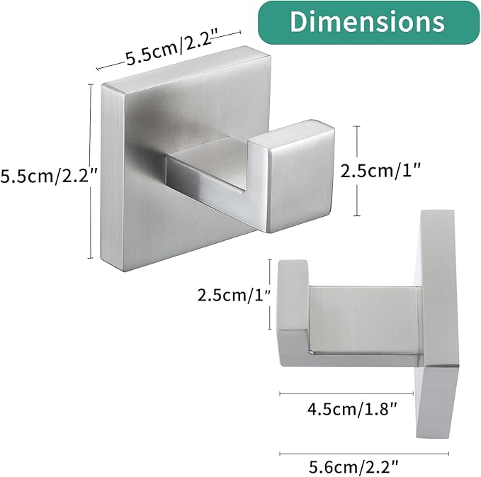 4 Pack Towel Hooks Brushed Nickel Hand Towel Holder for Bathroom Wall Bedroom Kitchen Heavy Duty Stainless Steel Hook Hanger for Robe, Bath Towel, Coat Wall Mounted Hook (Square Base)