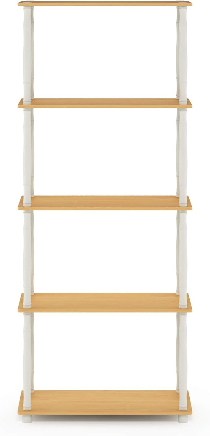 Furinno Turn-N-Tube 5-Tier Multipurpose Shelf / Display Rack / Storage Shelf / Bookshelf, Classic Tubes, Beech/White-NeatNest