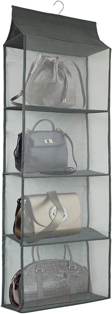 Closet Handbag Purse Holder, Space Saving Hanging Handbag Storage Tote Bag Organizer Holder with 4 Large Heavy-Duty Mesh Shelves for Wardrobe Closet(Gray)-NeatNest