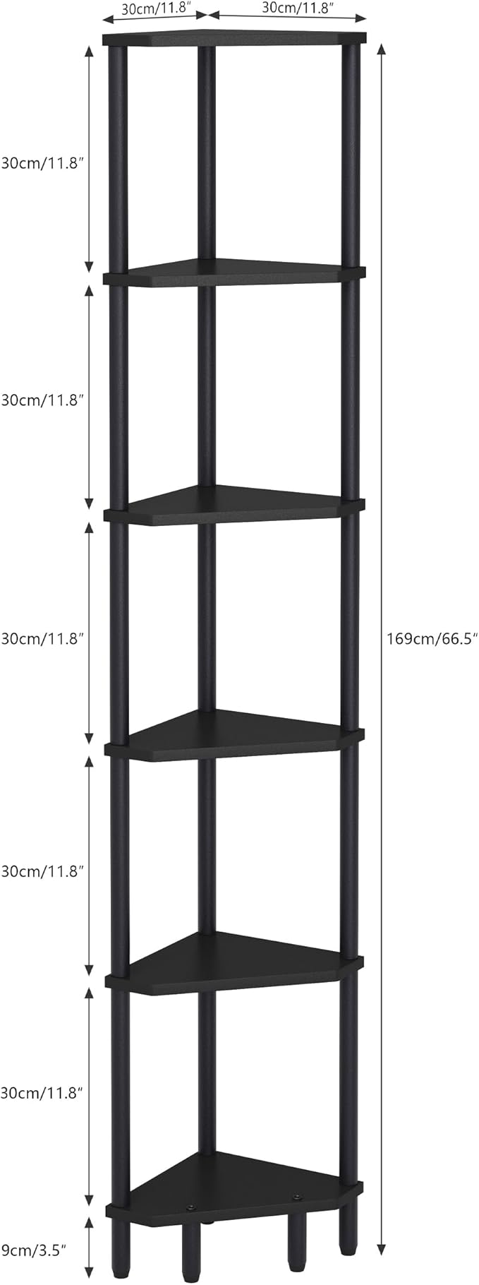 6 Tier Corner Shelf, 66.5'' Tall Standing Shelf, Narrow Display Shelf Stand, Modern Corner Bookshelf, Plant Stand, Corner Bookcase for Living Room, Bedroom, Bathroom, Black LCS502B-NeatNest