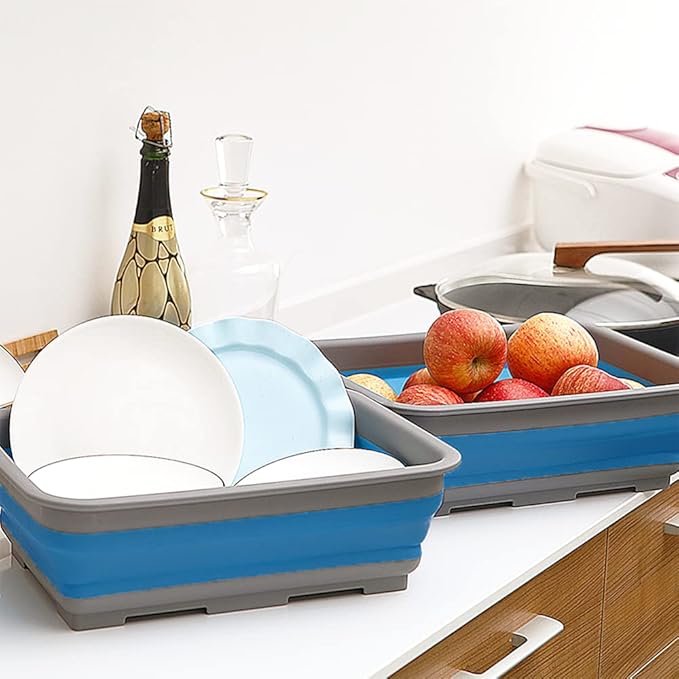 Collapsible Dish Pans – 10L (2.6 Gal) Foldable Sink Tub, 14.5'' x 10.5'' x 5", Compact and Space-Saving Multiuse Foldable Basin for Dish Washing, Camping, RV and Vegetable Cleaning-NeatNest