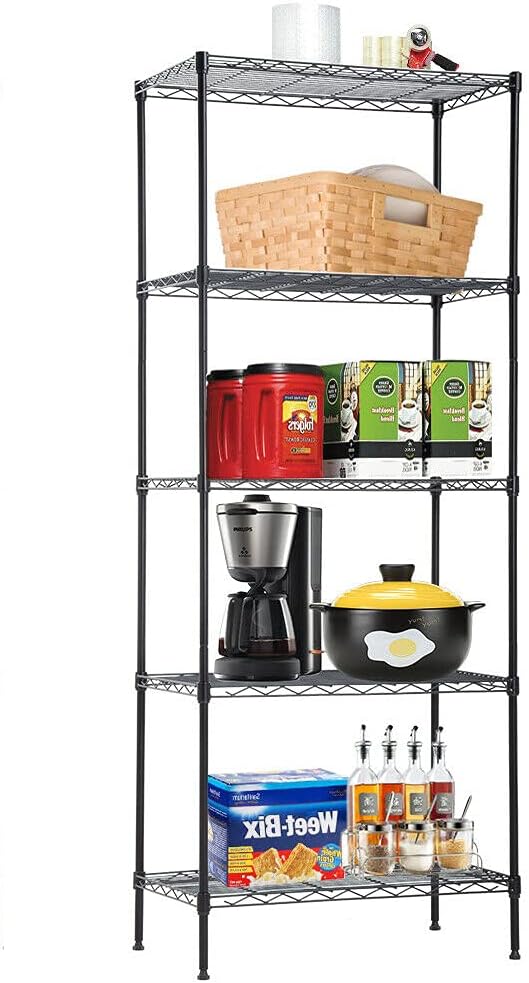 Metal Shelves 5-Tier Wire Shelving Unit 24" Lx 14" Wx 60" H Heavy Duty Storage Shelf Rack for Restaurant Garage Kitchen Laundry Pantry Storage Space-Saving, Black