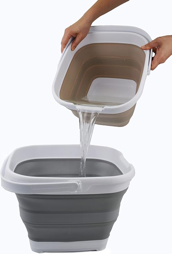 SAMMART 10L (2.6 Gallon) Collapsible Rectangular Handy Bucket (White/Grey, 1)-NeatNest