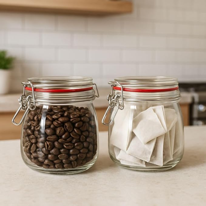 Generic Set of 2 airtight wide mouth glass jar with lid 17oz 0.5 liter Clear Glass Kitchen, Pantry Organizer. Keep your food, grains coffee, tea, cookies and candies dry, fresh. (Oval PC11002-F)