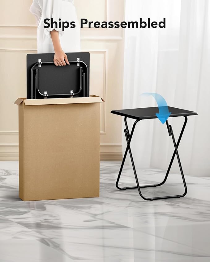 HUANUO Folding TV Tray Table -Stable Tray Table with No Assembly Required, TV Dinner Tray for Eating, Foldable Snack Tables for Bed & Sofa (Black)-NeatNest