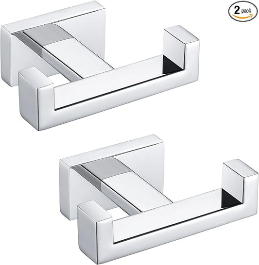 Angle Simple Double Towel Hooks, SUS 304 Stainless Steel Robe Coat Wall Hooks for Bathroom, Polished Chrome, 2 Pack