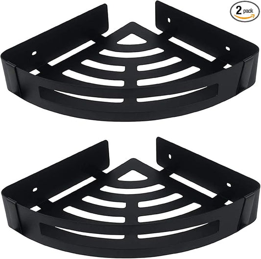 NearMoon Bathroom Shower Caddy 2 Pack, No Drill 304 Stainless Steel Shower Organizer with 2 Hooks (Corner Shelf, Matte Black)