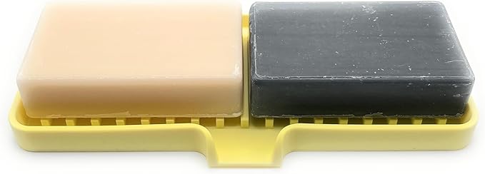 Happitasa Silicone Soap Dish Tray and Sponge Holder with Drain Chute | Bathroom and Kitchen Sink Organizer Caddy (Pale Yellow, 9"x3.5", 5.6 Ounces)-NeatNest