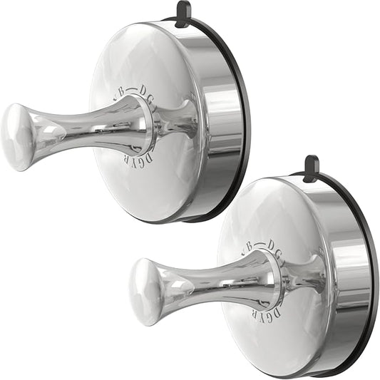 DGYB Suction Cup Hooks Set of 2 Suction Bathroom Hook for Wall Chrome Shower Hooks for Inside Shower 304 Stainless Steel Towel Hook for Glass Door Hanging Robe, Loofah, Coats-NeatNest