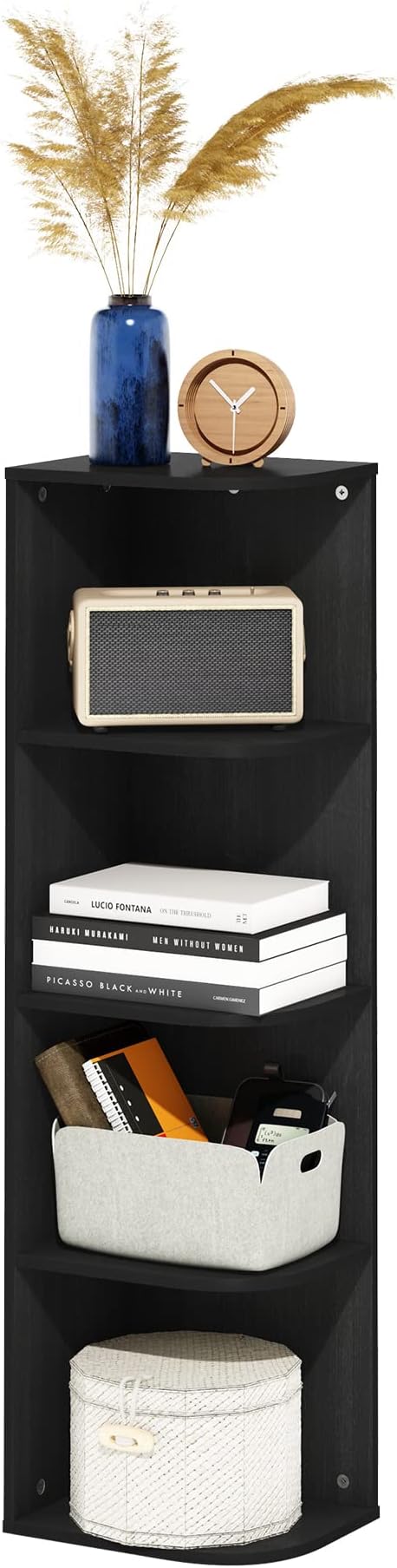 Furinno Pasir 4-Tier Corner Open Shelf Bookcase, Blackwood-NeatNest