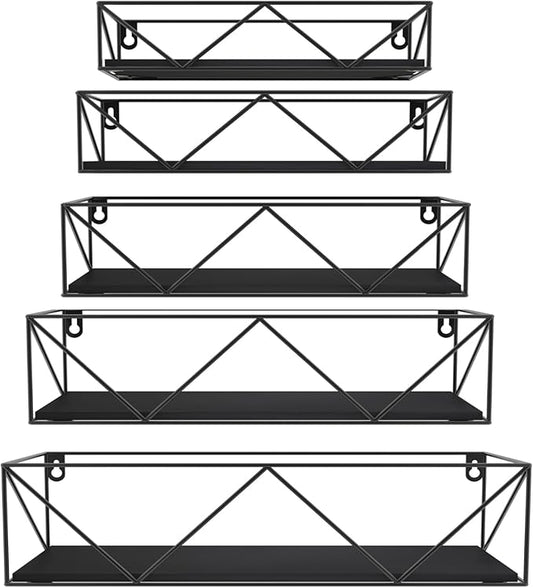 CRUGLA Black Floating Shelves Wall Mounted Set of 5, Hanging Storage Wall Shelf for Bathroom, Bedroom, Living Room, Kitchen-NeatNest