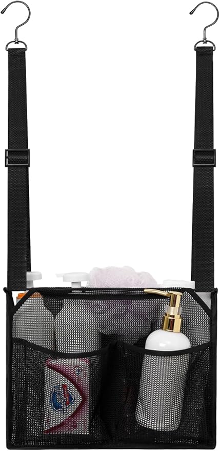 ALYER Mesh Shower Caddy, Bath Organizer with Adjustable Hanging Straps, Multipurpose Storage Bag for College,Camp,RV, Travel and Gym (Black)-NeatNest