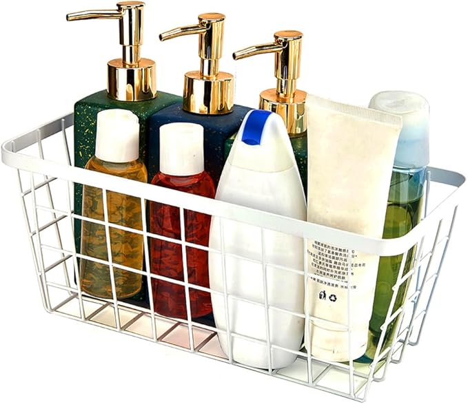 2 Set LeleCAT Hanging Wall Basket Organizer, Over the Cabinet Door Adhesive Wire Baskets for Organizing Kitchen Food Pantry Bathroom Shelf Storage No Drilling Wall Mounted,White-NeatNest