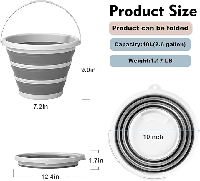 Collapsible Water Bucket with Handle. 2.6-Gallon Capacity, Designed for Outdoor Car Washing, Fishing, and Household Cleaning. Portable and Space-Saving-NeatNest