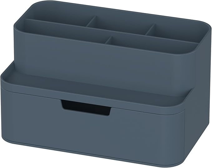 BLUE GINKGO Compact Desk Organizer – Small 5-Compartment, Half Drawer Storage – Pen Holder, Stationery Organizer for Desktop, Vanity, Shelf (Made in Korea, Blue)-NeatNest
