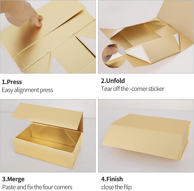 Gold Gift Box 12" x 6" x 4" with Magnetic Closure Lid Gifts Boxe for Presents,Bridesmaid Gifts Box,Cute Boxes,Birthday Gift box,Luxury for Gifts Packaging, Magnetic Gift Boxe for Wrapping Gifts (Gold)-NeatNest