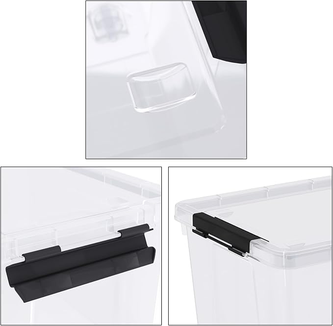32 Quart Clear Plastic Latch Storage Bins with Wheels, 4 Pack Large Clear Plastic Storage Box with Lid