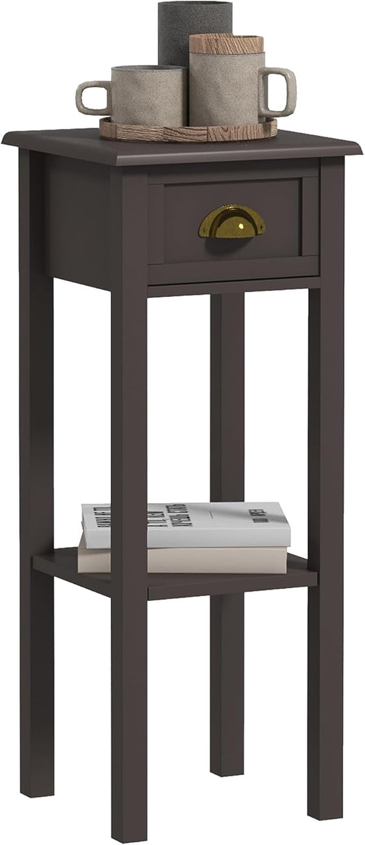 HOMCOM 2-Tier Side Table with Drawer, Narrow End Table with Bottom Shelf, for Living Room, Set of 1, Coffee