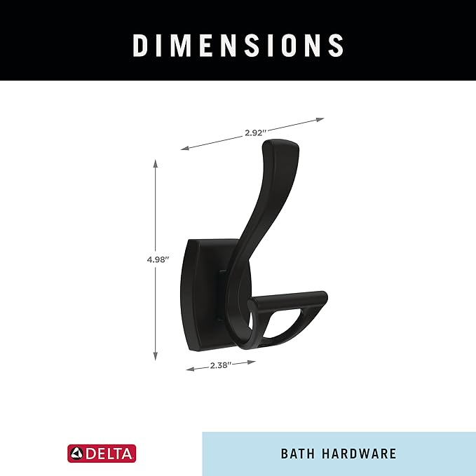 Delta Dansant (1-Pack) Towel Hooks Matte Black Double J Wall Mounted for Robes 2-Prong Holder, Bathroom Accessories DAN35-MB-NeatNest