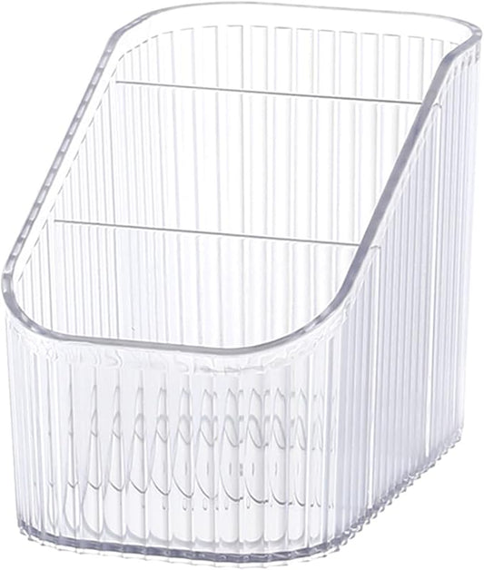 DASITON Large Capacity Makeup Brush Holder,3 Slot Makeup Brush Cup,Vintage striped Make Up Brush Holder,for Vanity Decor,Bathroom Countertops,Desk Storage Container,Cosmetic Display cases(Clear-S)-NeatNest