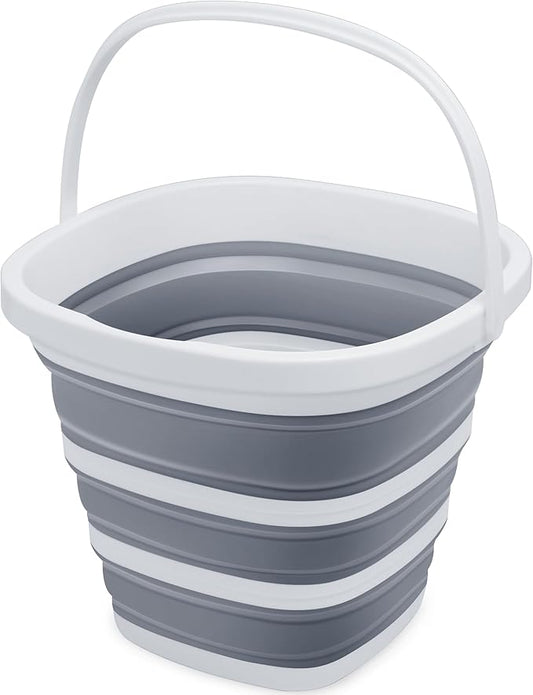 Collapsible Bucket, 2.6 Gallon (10L) - Square Foldable Mop Bucket for House Cleaning, Car Washing, Camping - Portable Water Pail for Outdoor, RV, Travel (Grey)-NeatNest