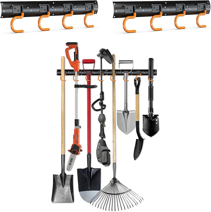 3-H 2×16" All Metal Garden Tool Organizer, Garage Tool Organizer, Broom Holder Wall Mount for Garage, Shed, Garden, Basement Hanging and Organizing Rake, Mop, Shovel, Hose-NeatNest