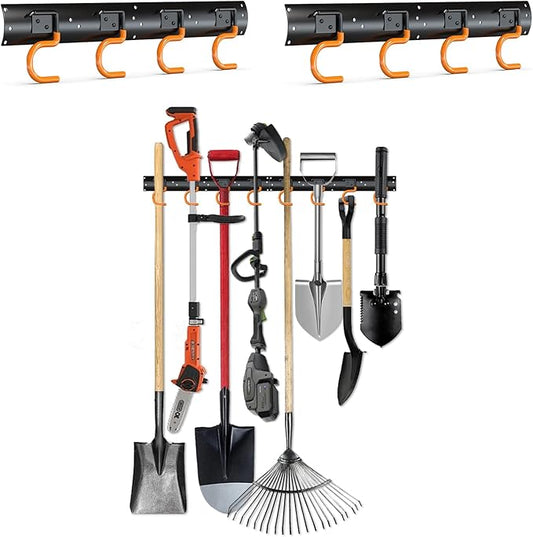 3-H 2×16" All Metal Garden Tool Organizer, Garage Tool Organizer, Broom Holder Wall Mount for Garage, Shed, Garden, Basement Hanging and Organizing Rake, Mop, Shovel, Hose-NeatNest