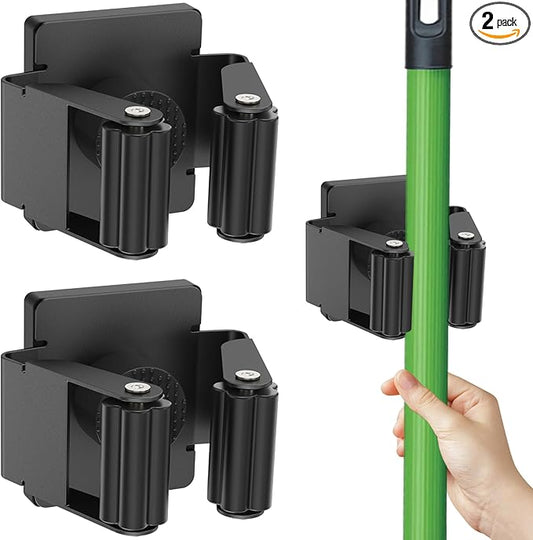 Strong Magnetic Mop Broom Holder, 2 Pack Heavy Duty Magnetic Mop Hanger for Refrigerators, Magnet Wall Mount Broom Holder Tool Storage for Laundry Room Garage Kitchen Workshops Metal Shed-NeatNest