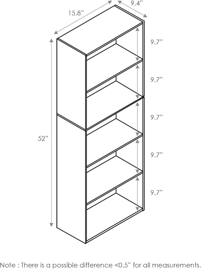 Furinno Luder Bookcase / Book / Storage , 5-Tier, White/Green-NeatNest