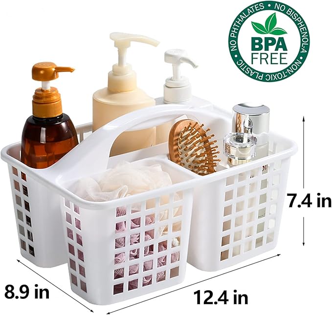 JiatuA Portable Shower Caddy Basket with Compartments Cleaning Supplies Organizer with Handle Plastic Storage Divided Tool Bin for Bathroom, Bedroom, Kitchen, College Dorm, Garden, Under Sink, White