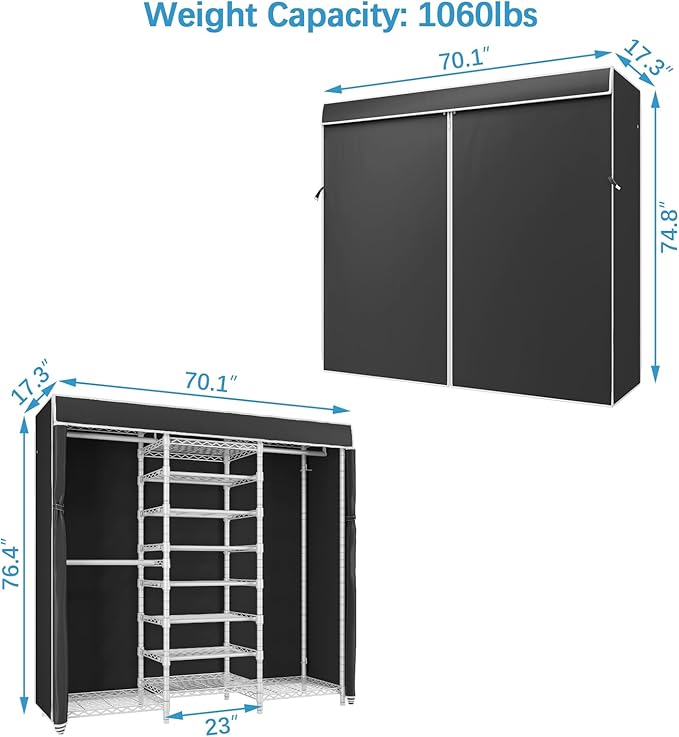 VIPEK S3C Heavy Duty Portable Closet, Adjustable Shoe Rack Wire Shelf, Large Wardrobe Organizer for Bedroom Storage, Freestanding Clothes Rack, Custom White Rack with Black Cover-NeatNest