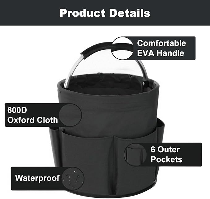 Cleaning Caddy with Handle, Cleaning Products Organiser, 17L Foldable Storage Basket, Cleaning Caddy Organiser, Portable Multi Cleaning Bucket Bag for Home, Garden (Black)-NeatNest