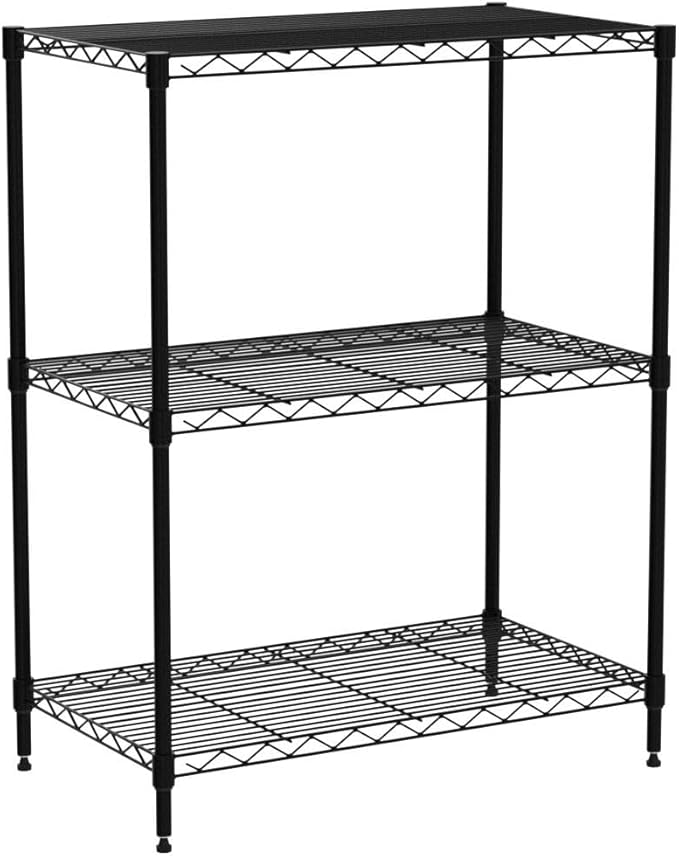 3-Tier Wire Shelving Unit Storage Shelves Shelf Organizer 30"x23"x12" Heavy Duty Metal Storage Rack Wire Rack NSF Height Adjustable for Laundry Bathroom Kitchen Garage Shelving(Black)