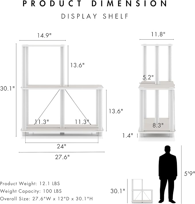 HOMES: Inside + Out Apexa Modern 3-Cube Ladder Shelving Units, Collectibles Display Shelves, Easy Assembly Standing Shelf, Home Storage Organizer for Living Room, Bedroom, Office, Taupe Grey