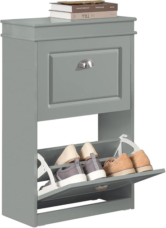 Haotian Small Shoe Cabinet, Grey 2 Flip Drawers Freestanding Shoe Rack, Shoe Storage Cupboard Organizer (9.45" D x 20.87" W x 32.28" H), FSR78-HG-NeatNest