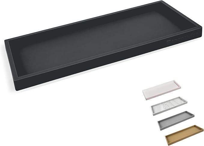 Countertop and Vanity Tray - 11.7" Silicone Bathroom Tray Countertop, Dish Soap Trays for Kitchen Counter, Sink Organizer Caddy Accessories, Toilet Laundry Shower Oil Makeup Mat, Black-NeatNest