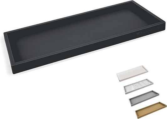 Countertop and Vanity Tray - 11.7" Silicone Bathroom Tray Countertop, Dish Soap Trays for Kitchen Counter, Sink Organizer Caddy Accessories, Toilet Laundry Shower Oil Makeup Mat, Black-NeatNest